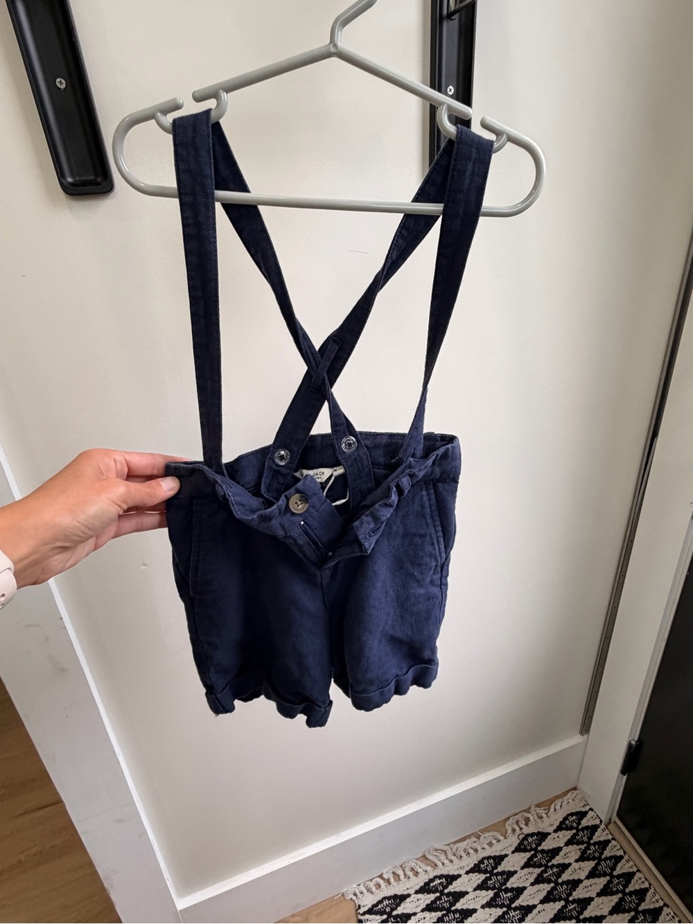 Janie and Jack Navy Blue Cotton Suspender Shorts